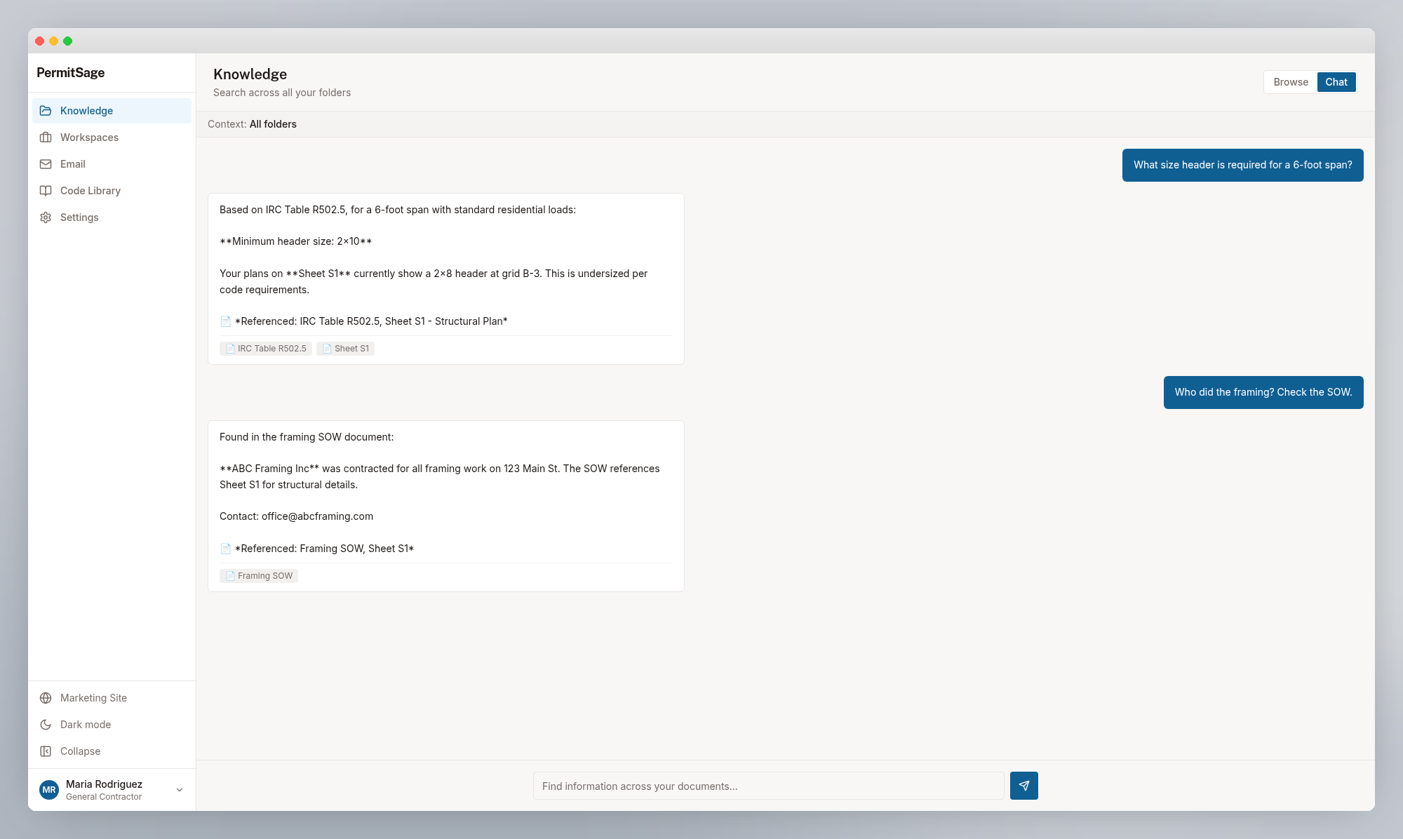 PermitSage Ask — Search plans, check codes